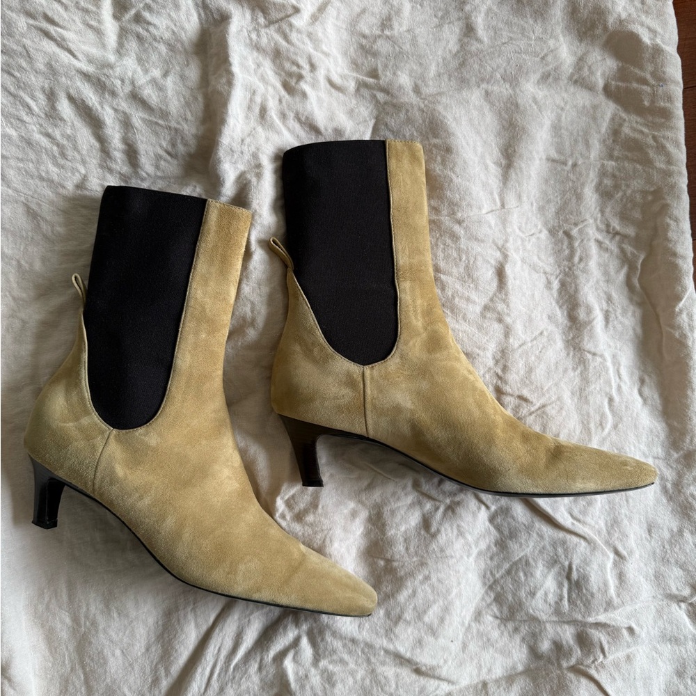 Toteme Tan Suede Mid-Heel Boots - Picture 2 of 2